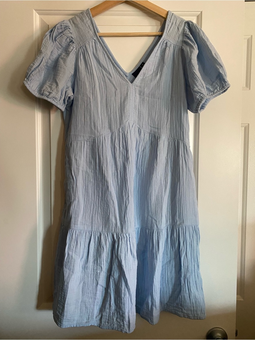 GAP Light Blue V-Neck Tiered Cotton Dress Pockets S
